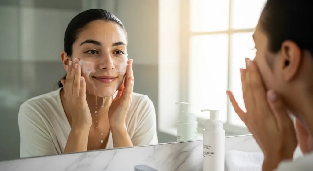 Fresh shot of a woman cleansing her face