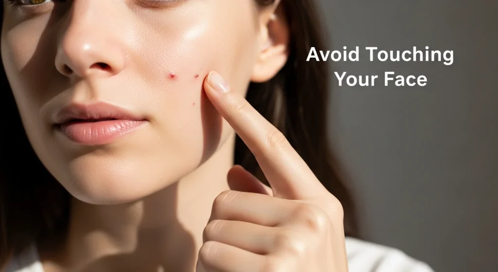 Conceptual shot: Finger hovering but not touching a pimple.