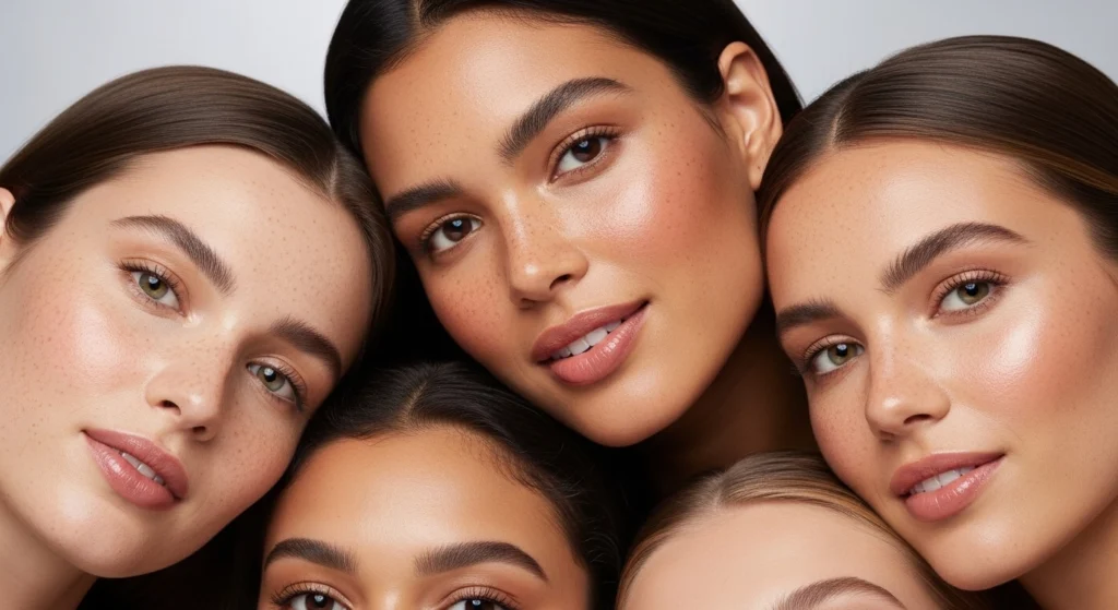 Diverse skin tones with natural makeup look.