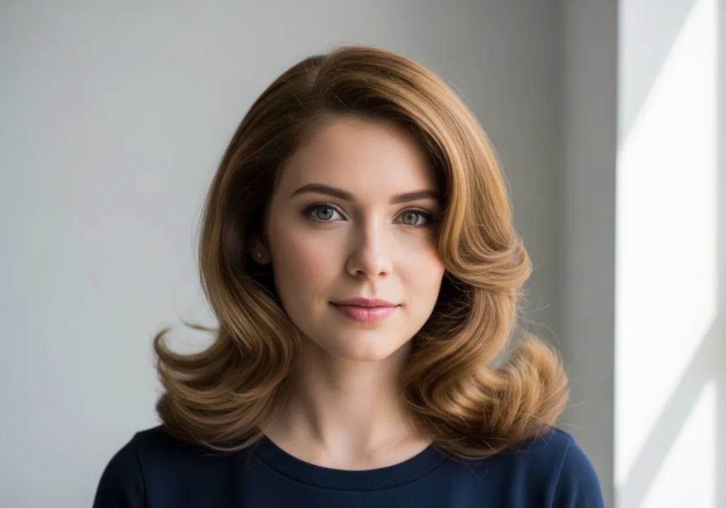 Woman with an oval face wearing soft waves, long bob, or pixie cut, demonstrating versatile hairstyles for oval face shapes.