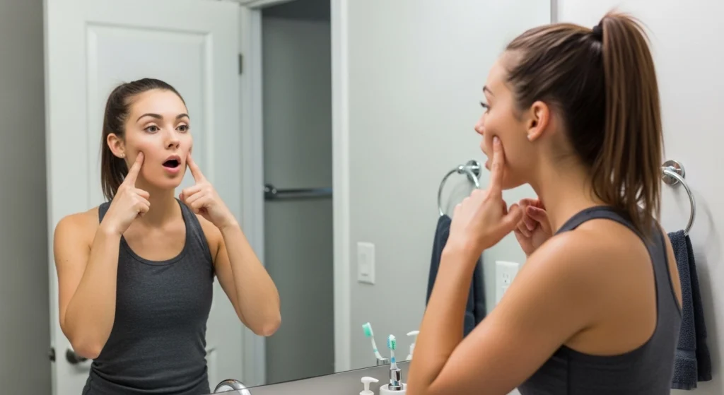 Beginner face yoga cheek lift exercise