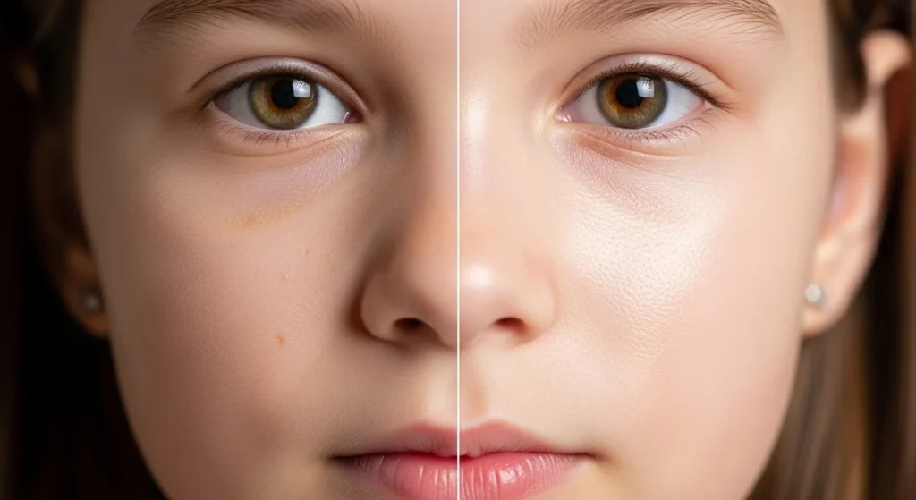 Before and after glowing skin results using Vitamin C.