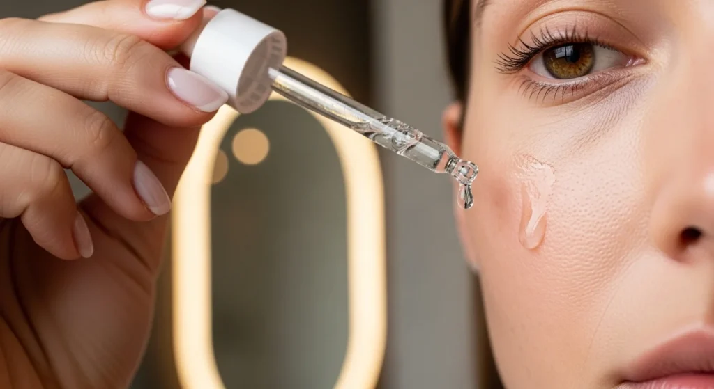 Person applying Vitamin C serum to face correctly.