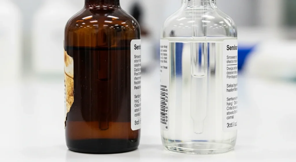 Oxidized vs fresh Vitamin C serum comparison.