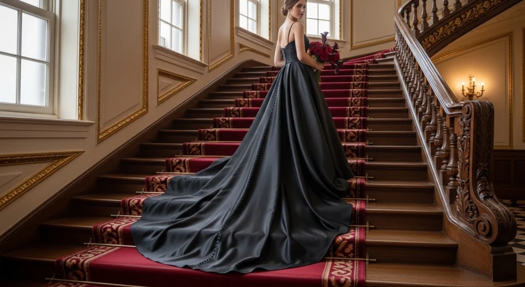 Elegant classic black wedding gown