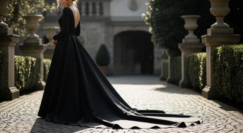 Modern off-shoulder black bridal dress