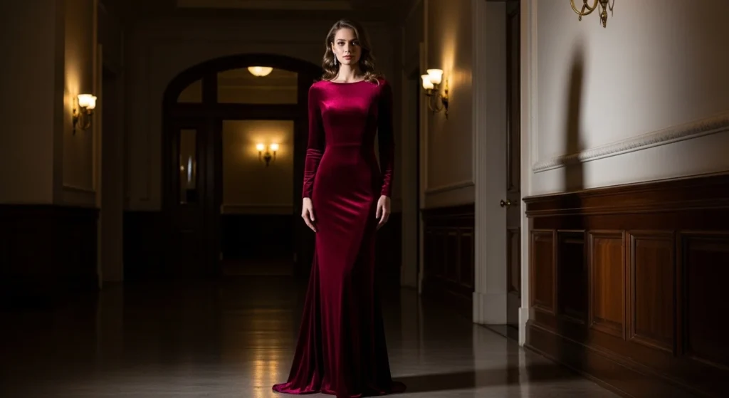 Burgundy velvet winter wedding dress