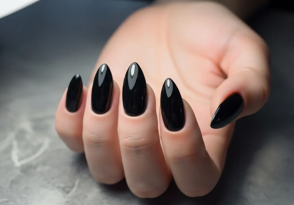 Trendy black nail ideas with minimalist nail art design 