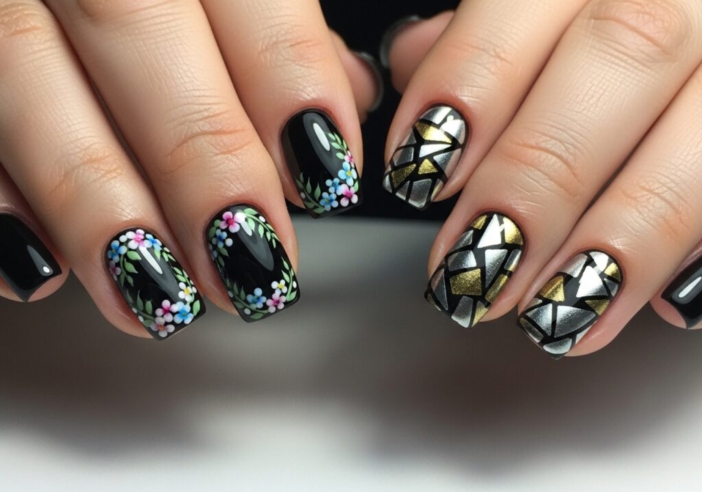 Trendy black nail ideas with minimalist nail art design 