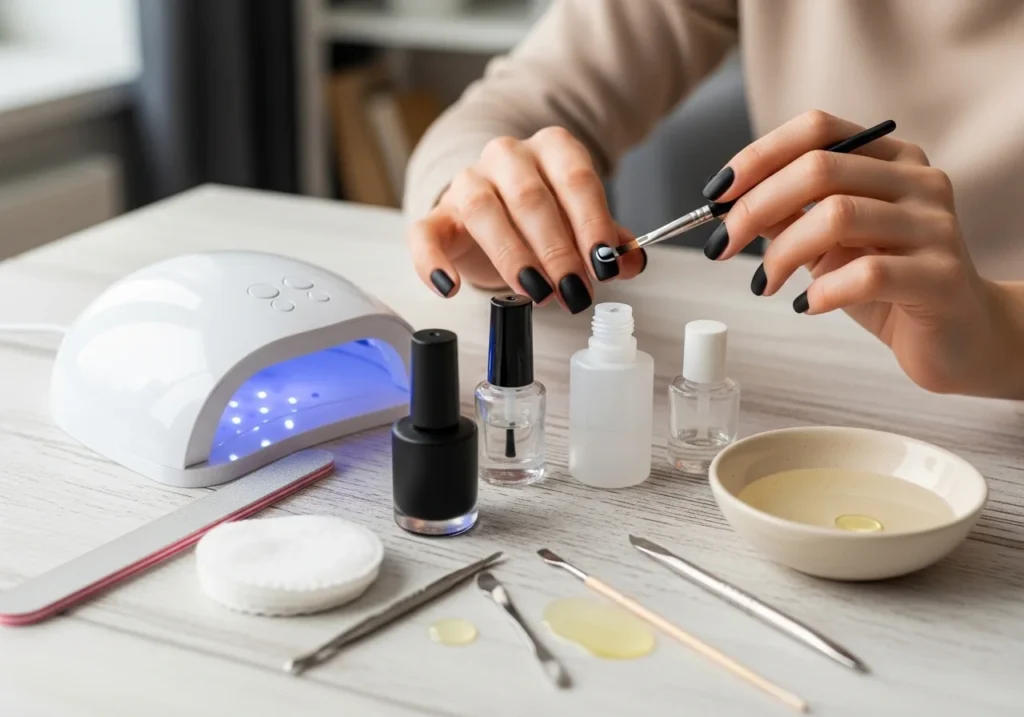 Trendy black nail ideas with minimalist nail art design 