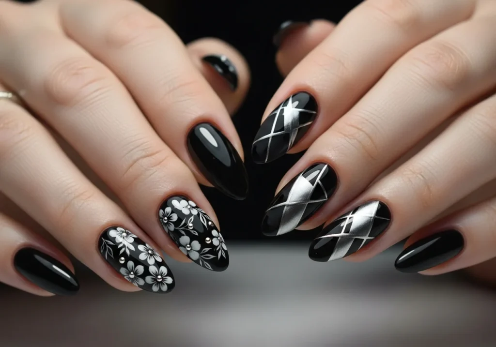 Trendy black nail ideas with minimalist nail art design 