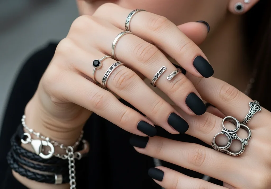 Trendy black nail ideas with minimalist nail art design 