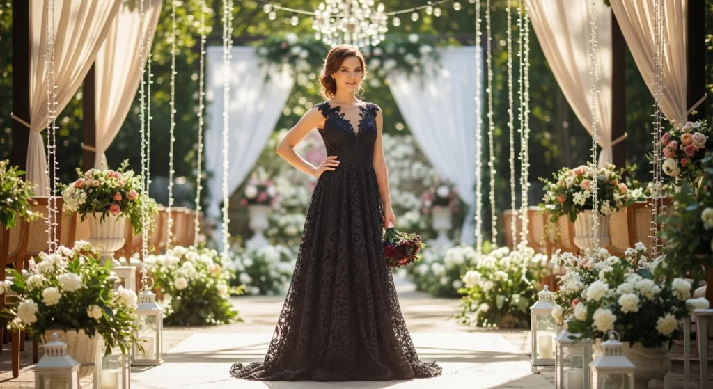 Gothic style black wedding dress