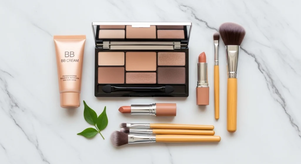 Essential products for nude makeup look guide.