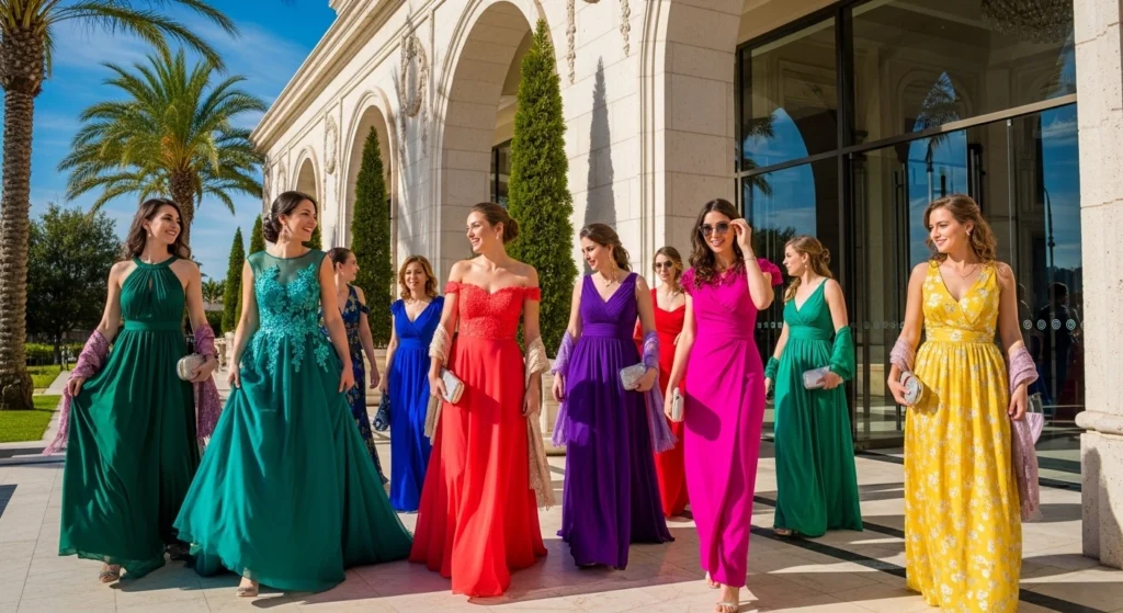 Elegant wedding guests entering venue