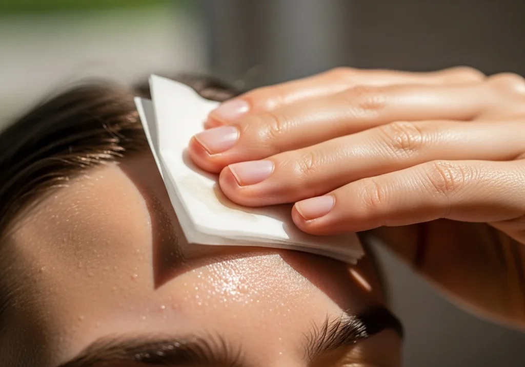 Close-up beauty makeup look for oily skin with smooth matte finish, natural soft lighting, flawless complexion, minimal aesthetic beauty style, fresh long-lasting makeup base