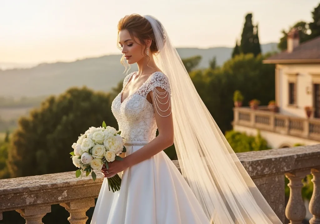 Elegant Bridal Dress Ideas for a Beautiful and Elegant Wedding Look with white lace gown