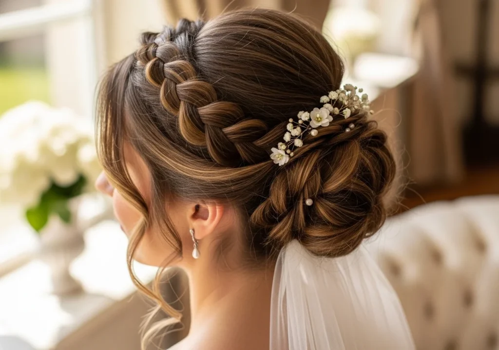 Bridal Hair Style Ideas for a Stunning Wedding Day Look with floral hair accessories