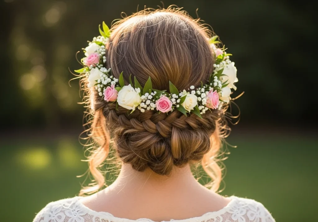 Bridal Hair Style Ideas for a Stunning Wedding Day Look with floral hair accessories