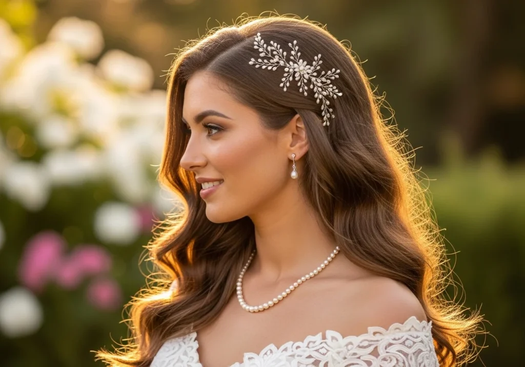 Bridal Hair Style Ideas for a Stunning Wedding Day Look with floral hair accessories