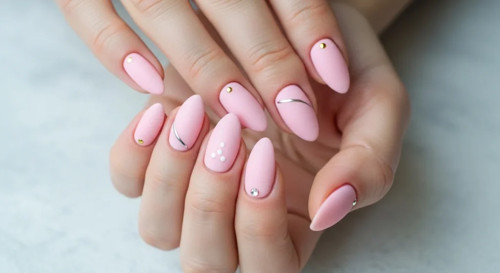 pastel pink nails with minimal design