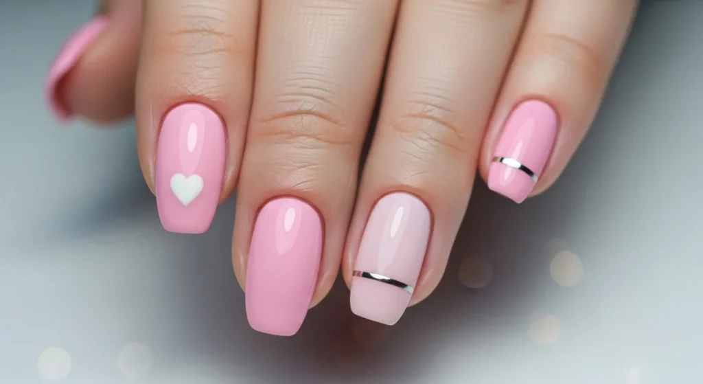 short pink nails with simple design