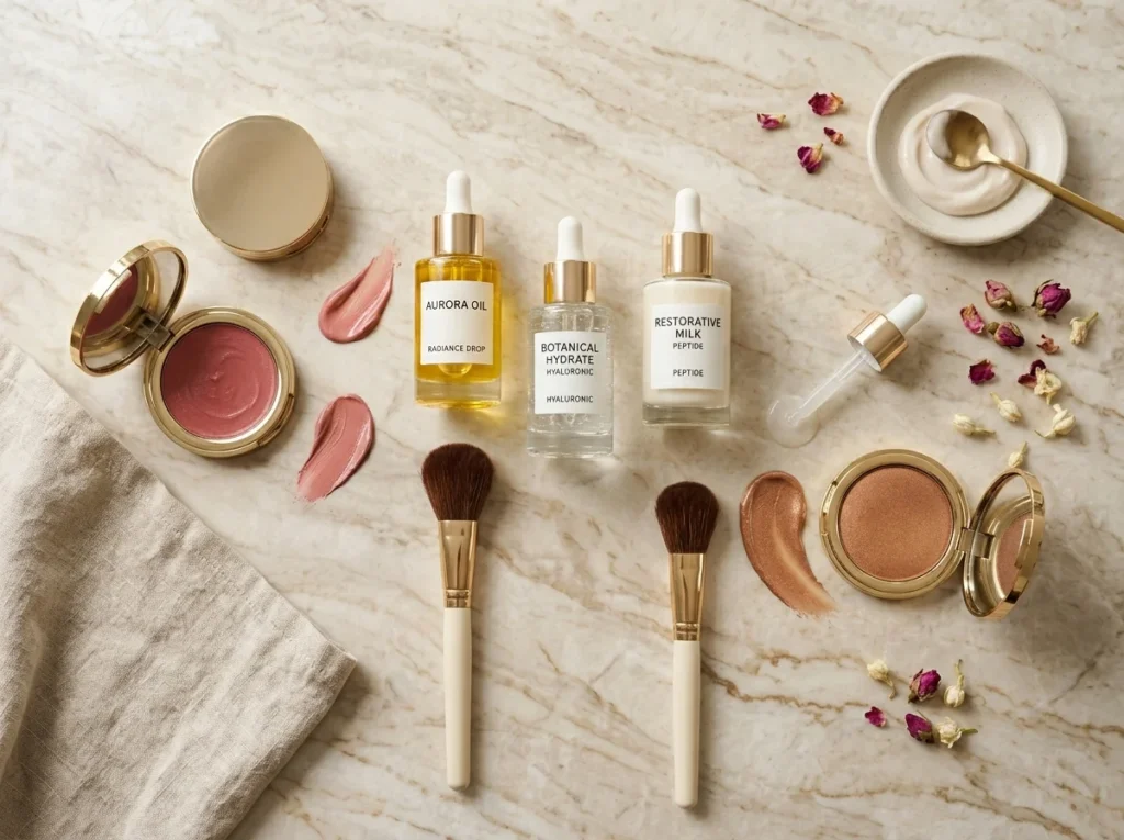 A texture comparison of water based cream products suitable for clean girl makeup.