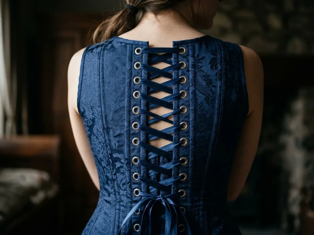 Comparison of a poorly fitted corset top versus a perfectly sized one.
