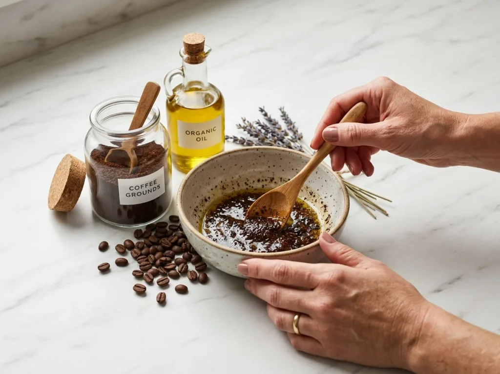 Coffee Scrubs being prepared by hand for lasting structural smoothness