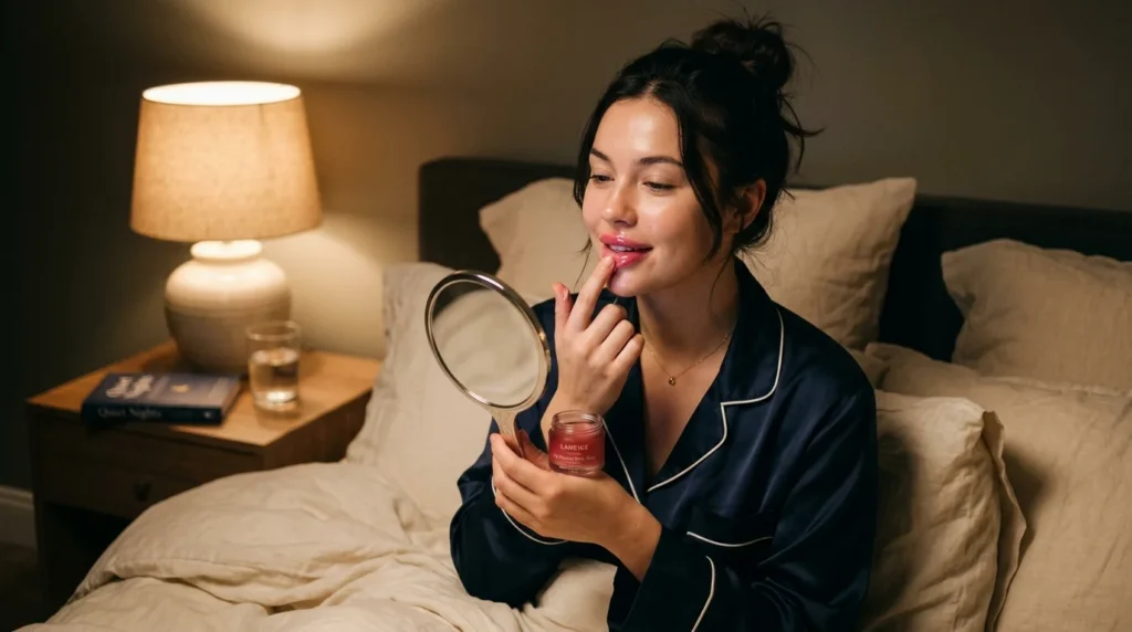 Using a nighttime lip mask for soft lips