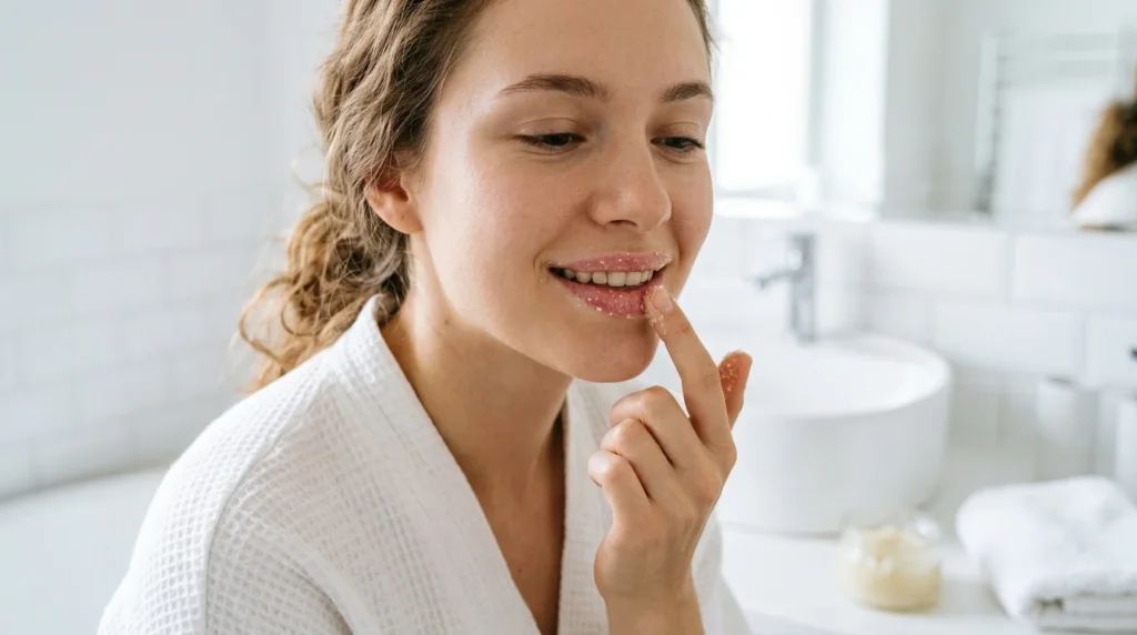 How to exfoliate lips at home using sugar scrub