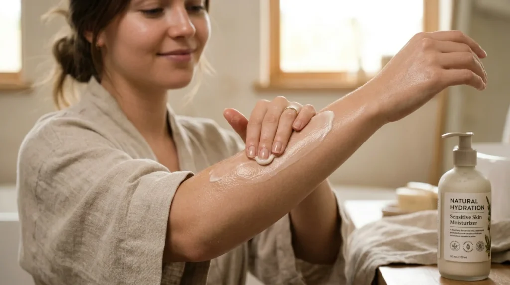 A professional portrait of a girl with glowing skin representing an ideal sensitive skin care result.