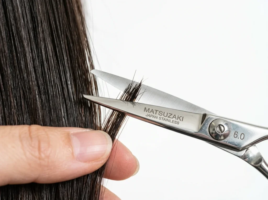 Micro-trimming tips to maintain hair growth secrets. Desc: Removing split ends for better hair health.