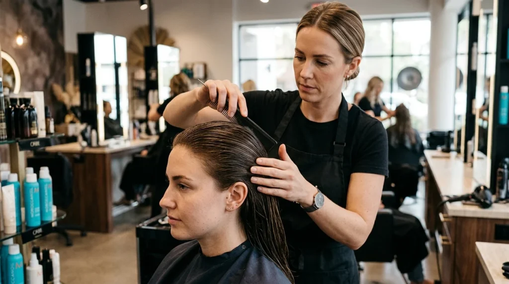 Slicked Back Hairstyles for women featuring a sleek and polished modern beauty look