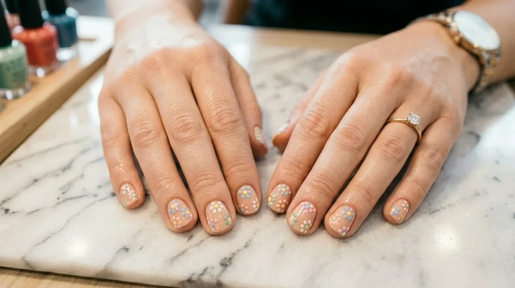 Creative floral Polka Dot Nail Designs for a neat and stylish everyday manicure