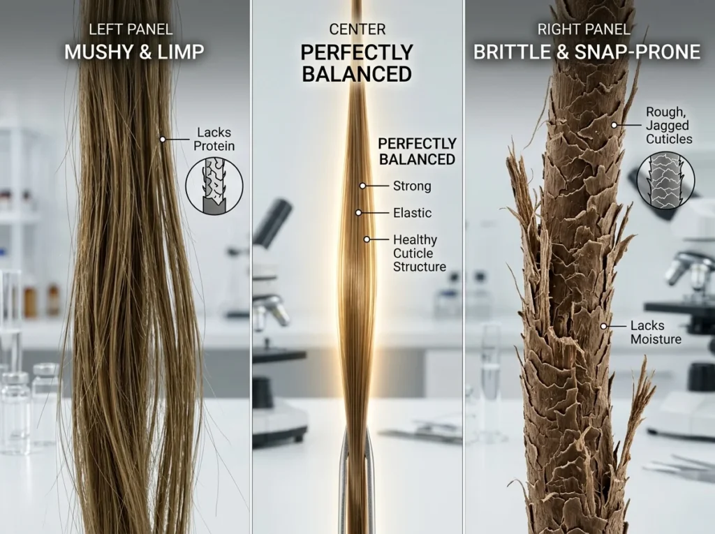 Comparing hair that needs protein vs hair that needs moisture.