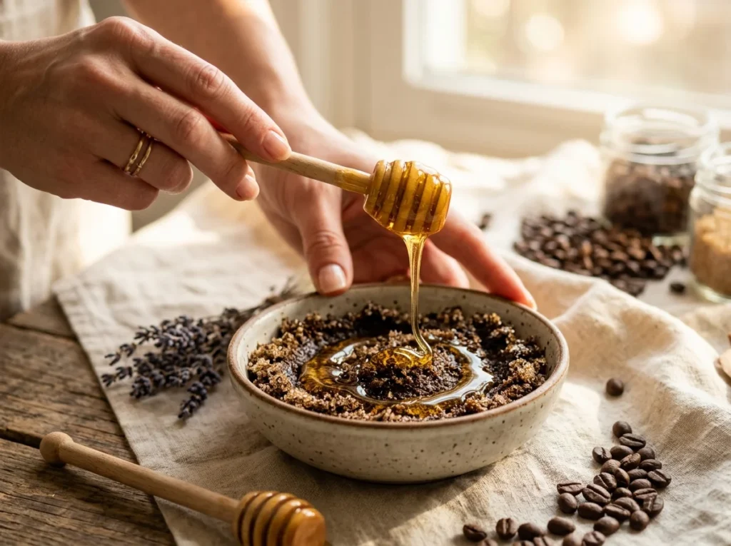 Honey and Coffee Scrubs mixture for gentle glowing skincare routine