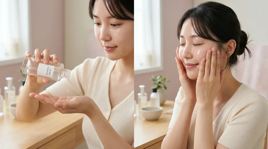 applying essence korean skincare routine for deep hydration and glow