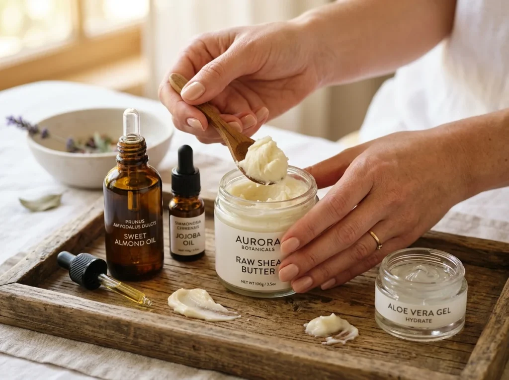 High-quality organic ingredients used for a deep hands care routine.
