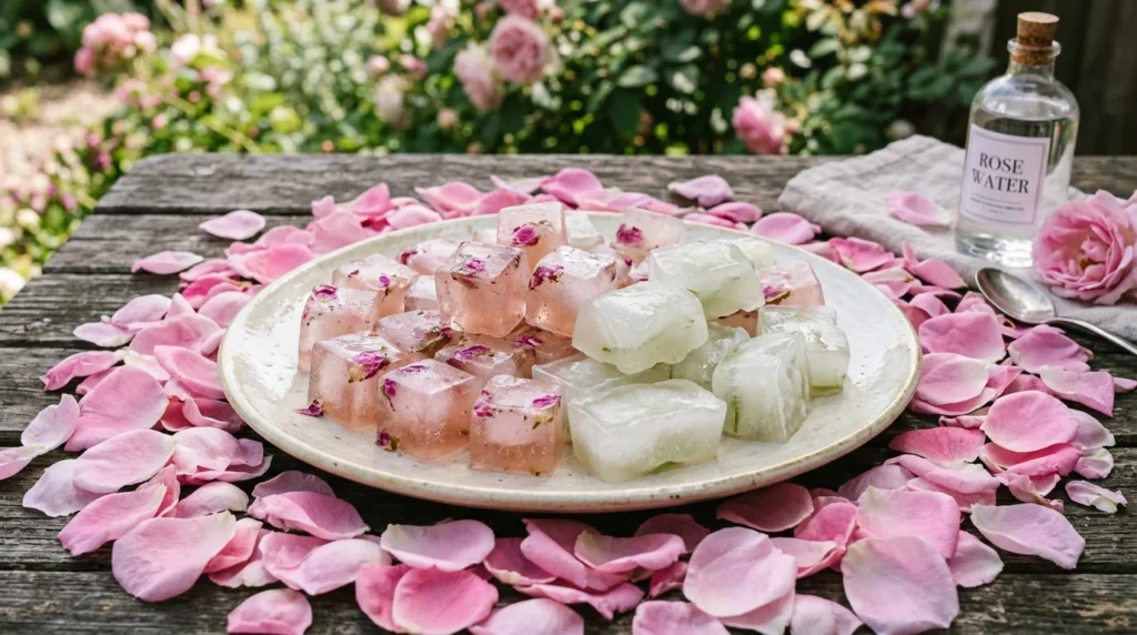 "Specialized aloe vera and rose water ice facial cubes."