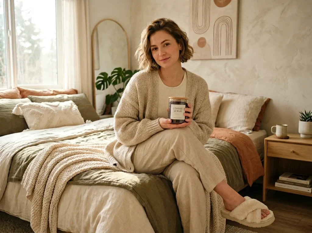 Stylish Coffee Scrubs lifestyle with coordinated outfits and cozy footwear
