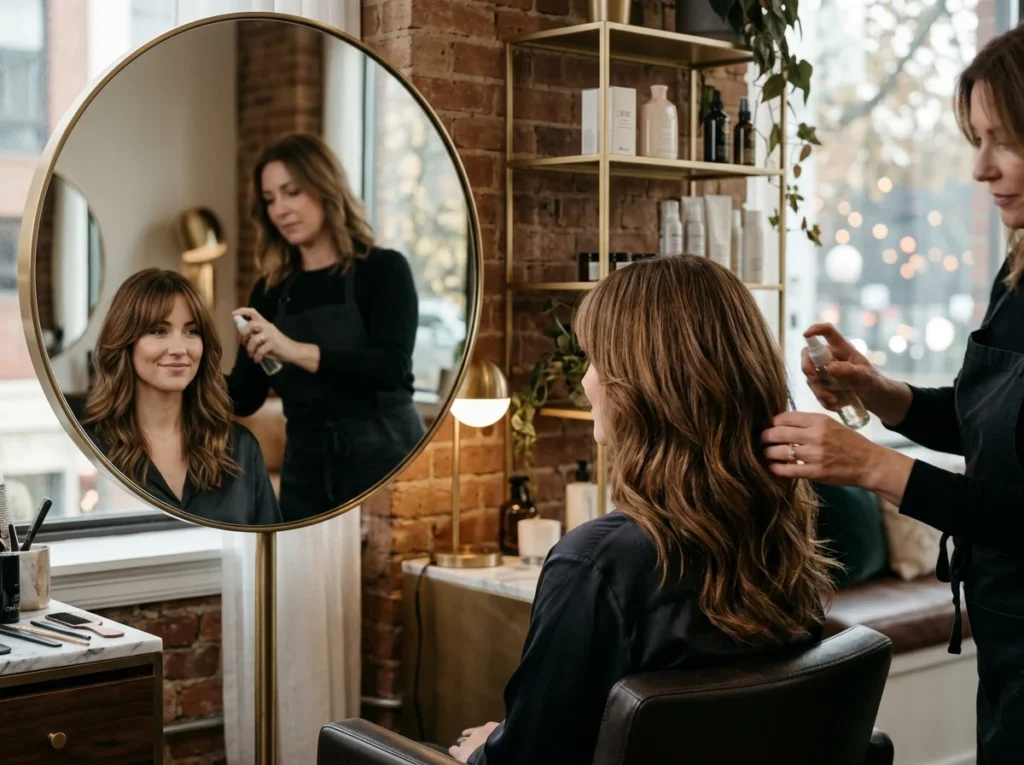 A professional showcase of trending haircuts for 2026 featuring layered styles, modern hair salon techniques, and face-framing textures for women.