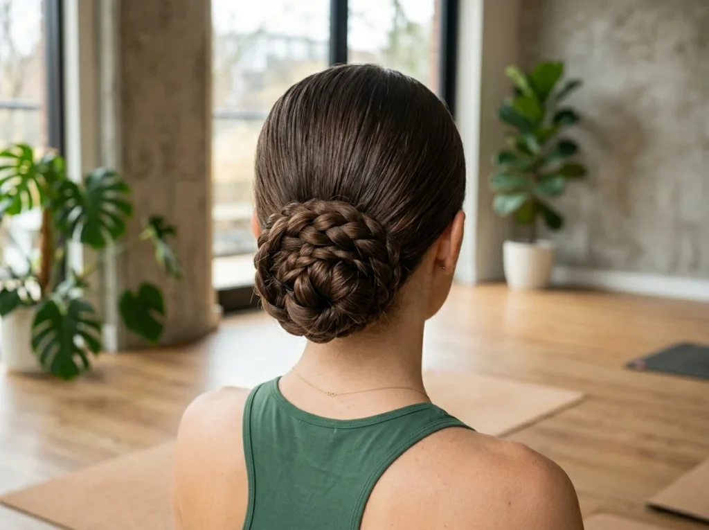Healthy sporty hair styles with low ponytails and protective workout hair care routine.