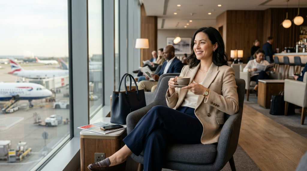 "Minimalist airport travel outfit with comfortable layers and chic modern style for jet-set travelers"
