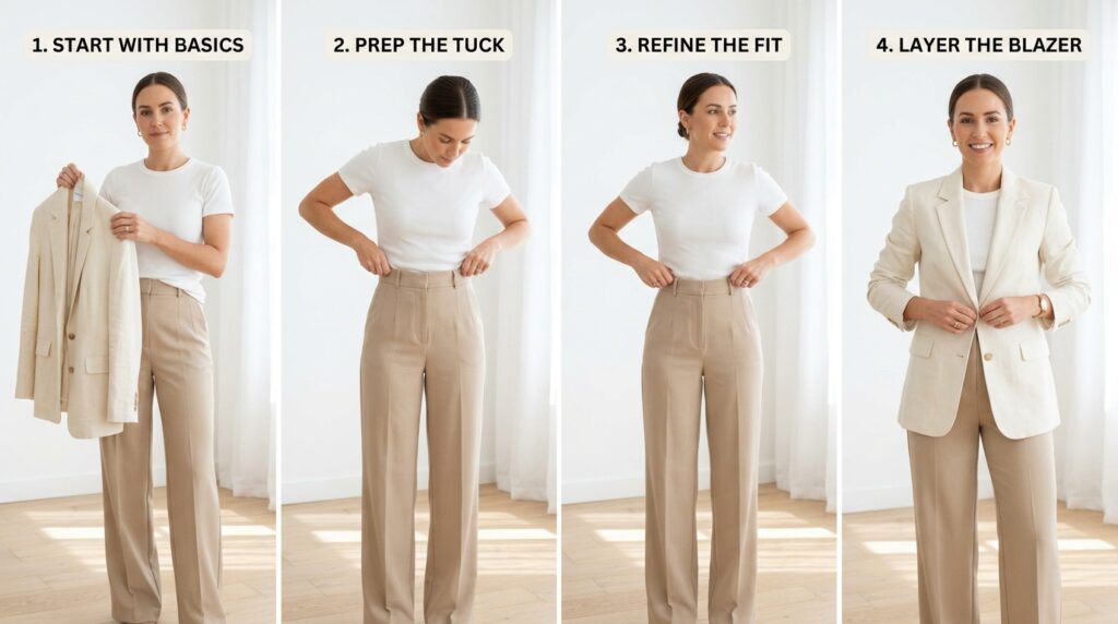 Step-by-step guide for styling a Korean aesthetic outfit.