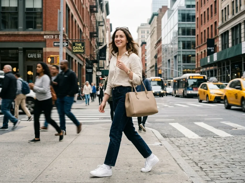 A chic everyday fashion look featuring practical handbags styled beautifully with modern casual outfits.