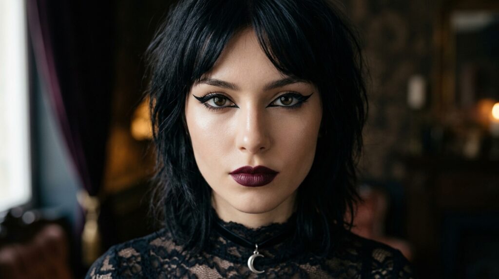 Sharp and dramatic gothic liners for a bold eye makeup statement.