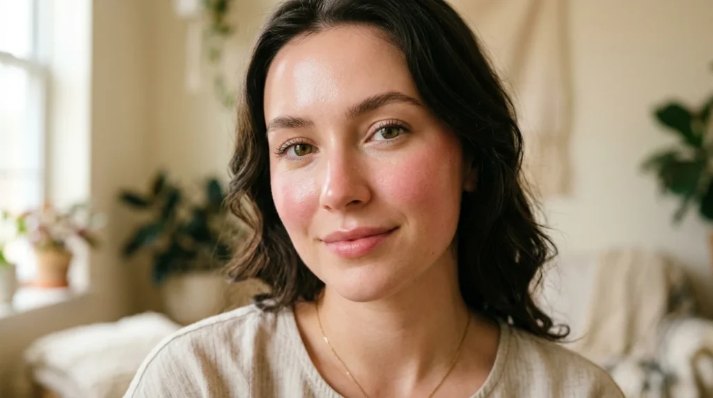 "Glowing skin texture after a cold ice facial treatment."