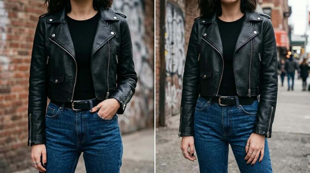 Edgy cropped leather jacket outfit ideas for daily wear.