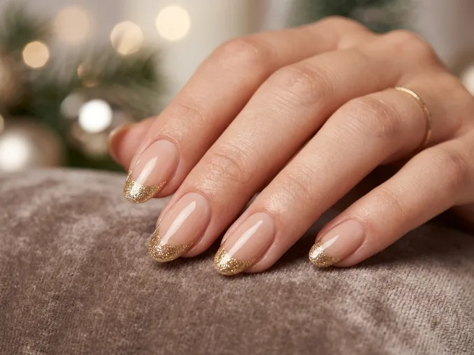 Gold glitter French tip Christmas nails